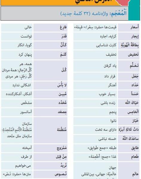 عکس کتاب عربی هشتم درس اول