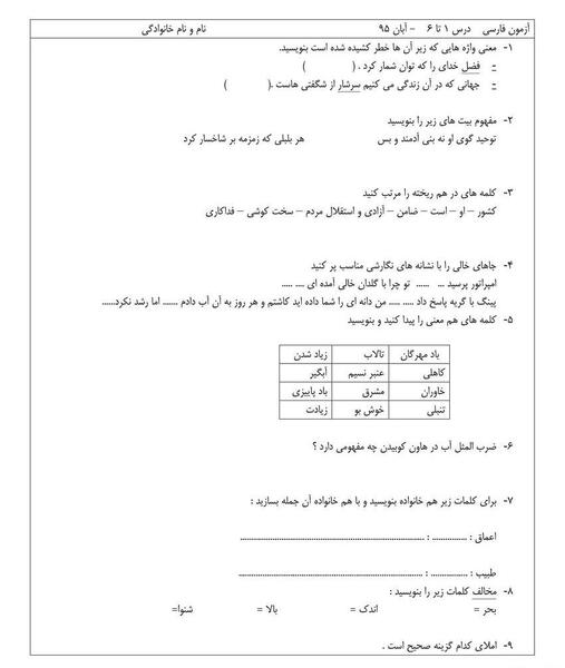 عکس کتاب فارسی ششم درس اول