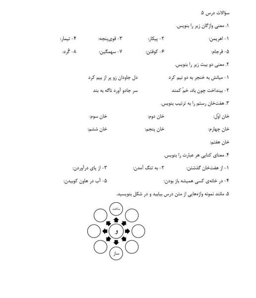 عکس کتاب فارسی ششم درس هفت خان رستم