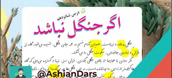 عکس کتاب فارسی سوم دبستان درس اگر جنگل نباشد
