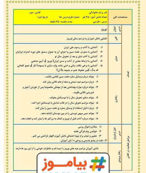 عکس کتاب فارسی دوم دبستان درس نوروز