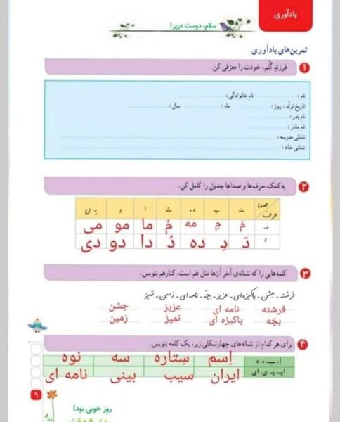 عکس کتاب نگارش کلاس اول