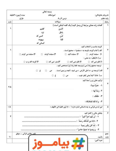عکس صفحات کتاب قران هفتم
