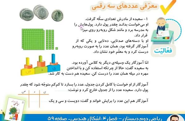 عکس صفحه های کتاب ریاضی دوم دبستان