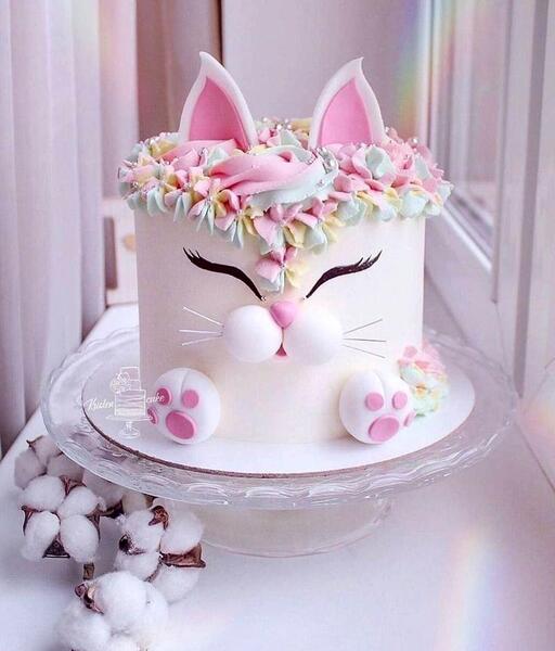 عکس کیک گربه صورتی