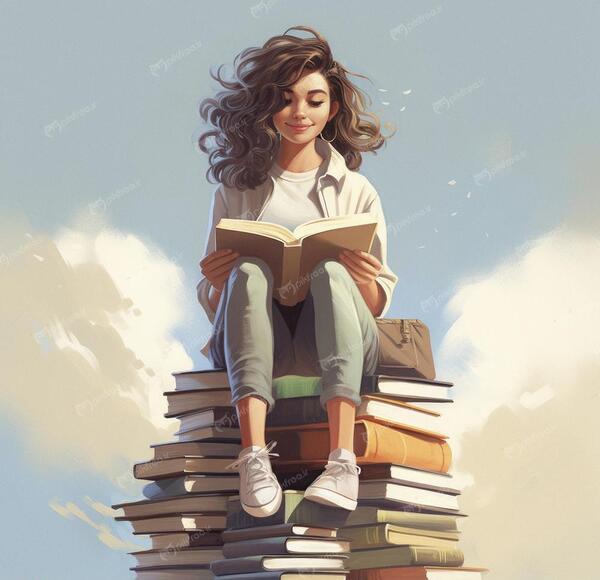 عکس کارتونی دختر درحال کتاب خواندن