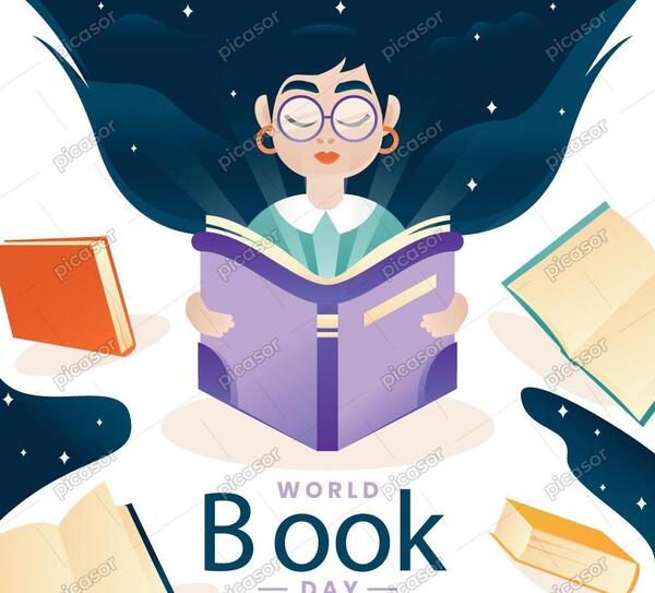 عکس کارتونی دختر درحال کتاب خواندن