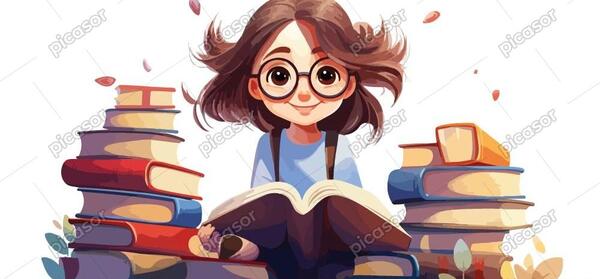 عکس کارتونی دختر درحال کتاب خواندن