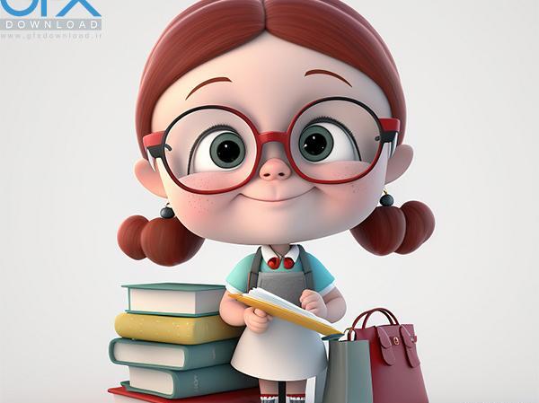 عکس دختر کارتونی در حال کتاب خواندن