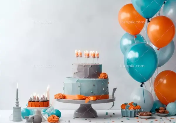 عکس کیک و شمع و بادکنک تولد