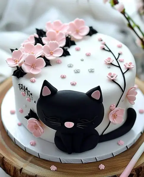 عکس کیک تولد سفید صورتی