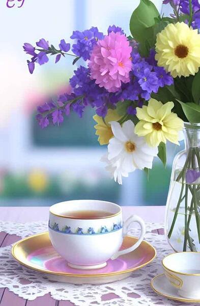 عکس فنجان قهوه و گل