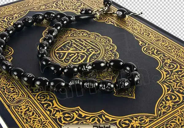 عکس قران با گل و تسبیح