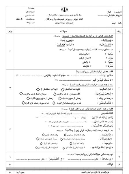عکس صفحه ۳۵ قران نهم