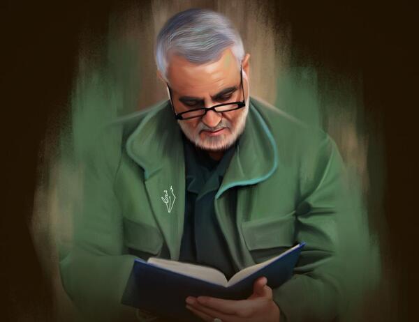 عکس قرآن خواندن حاج قاسم سلیمانی