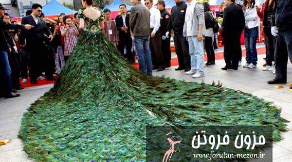 عکس لباس عروس با پر طاووس