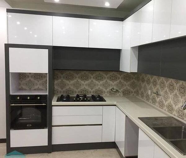 عکس کابینت آشپزخانه سفید طوسی