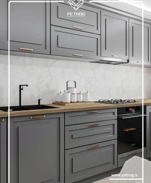 عکس کابینت آشپزخانه سفید طوسی