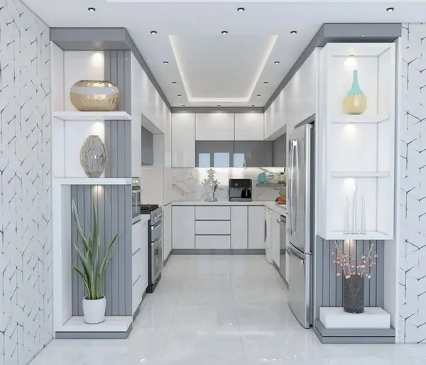 عکس کابینت آشپزخانه سفید طوسی