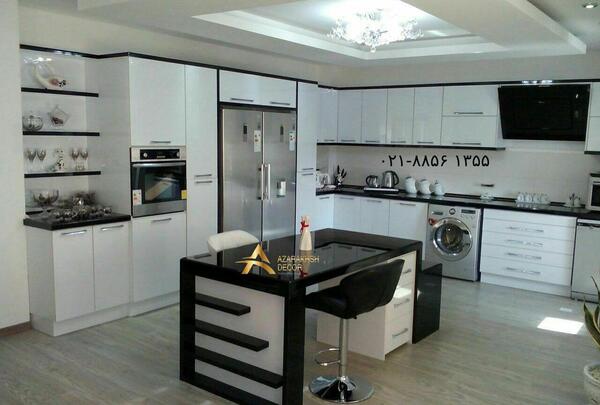 عکس کابینت آشپزخانه سفید مشکی