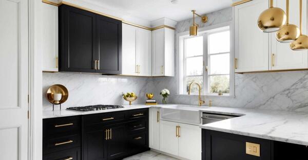 عکس کابینت آشپزخانه سفید مشکی