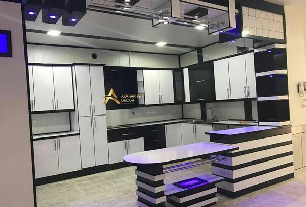 عکس کابینت آشپزخانه سفید مشکی
