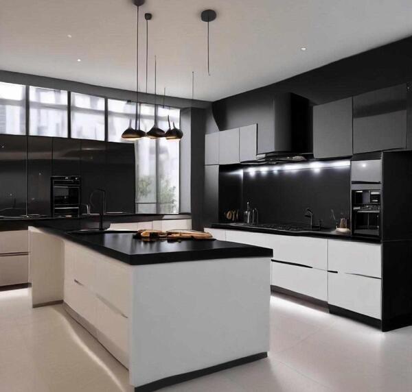 عکس کابینت آشپزخانه سفید مشکی