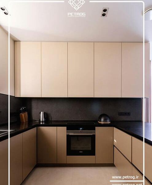 عکس کابینت آشپزخانه سفید قهوه ای