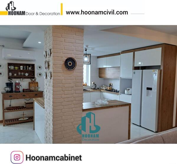 عکس کابینت آشپزخانه سفید قهوه ای
