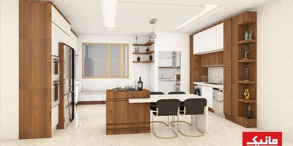 عکس کابینت آشپزخانه سفید قهوه ای