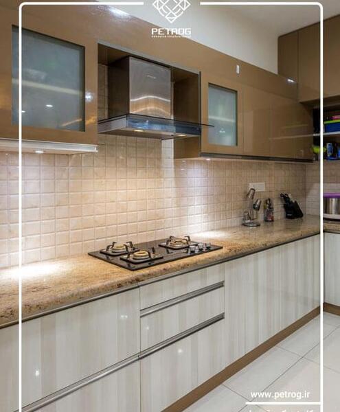 عکس کابینت آشپزخانه سفید قهوه ای