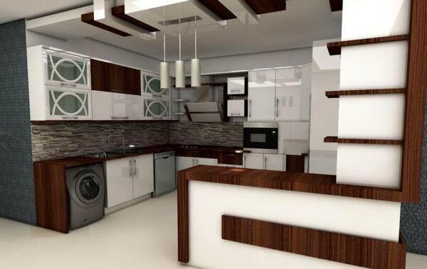 عکس کابینت آشپزخانه سفید قهوه ای