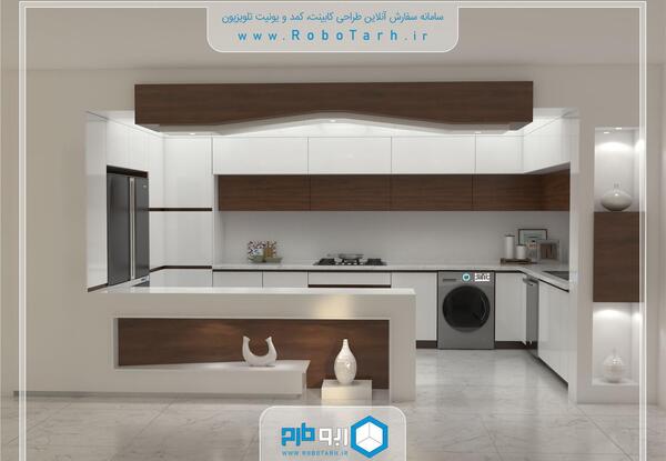 عکس کابینت آشپزخانه سفید قهوه ای