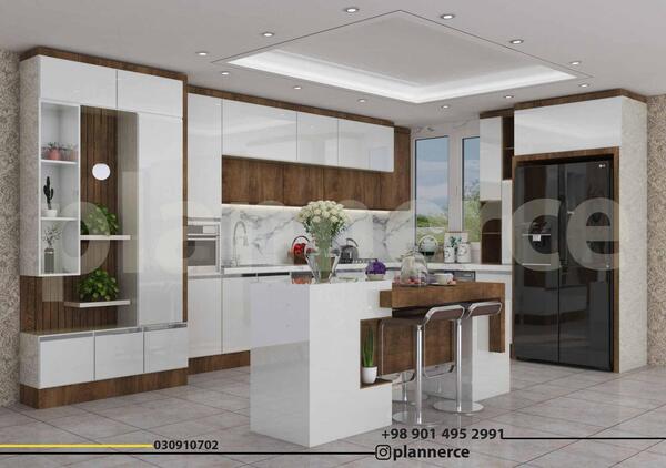 عکس کابینت سفید قهوه ای