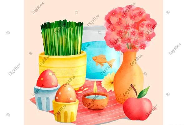 عکس نقاشی سفره هفت سین در کنار خانواده