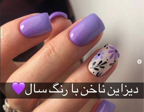 عکس ناخن سفید و بنفش