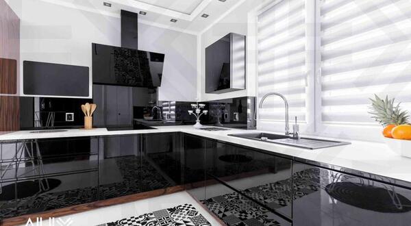 عکس کابینت های گلاس سفید و مشکی