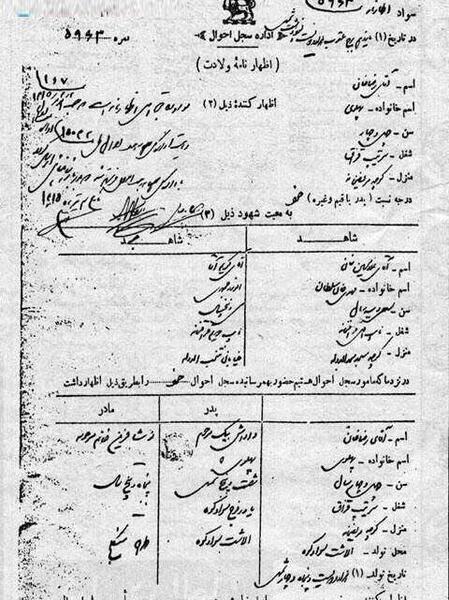 عکس شناسنامه محمد رضا شاه