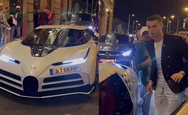 عکس رونالدو با بوگاتی شیرون