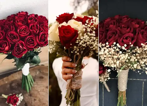 عکس دسته گل عروس با رز قرمز