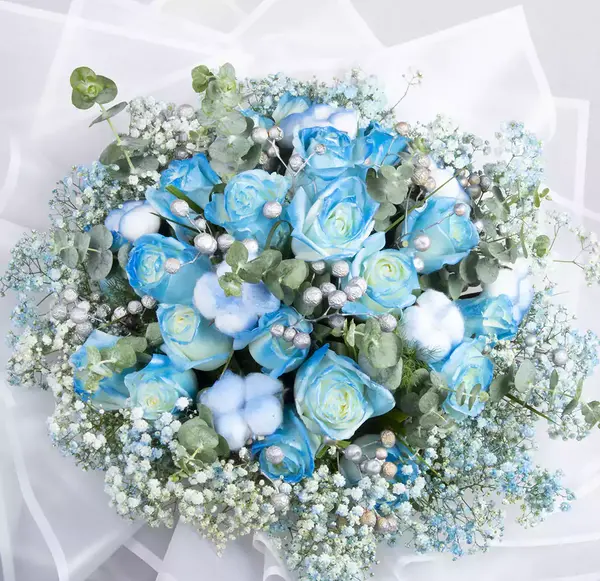 عکس دسته گل رز ابی و سفید