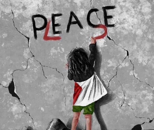 عکس نقاشی پرچم فلسطین و ایران
