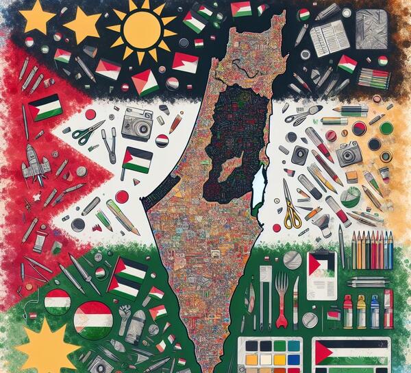عکس نقاشی پرچم فلسطین و ایران