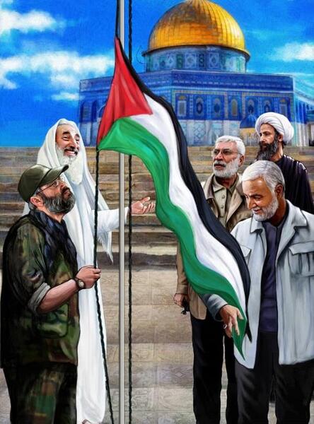 عکس حاج قاسم و پرچم فلسطین