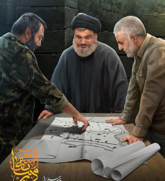 عکس حاج قاسم با رهبر و سید حسن نصرالله