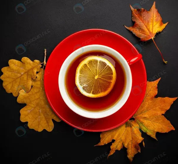 عکس فنجان چای در پاییز