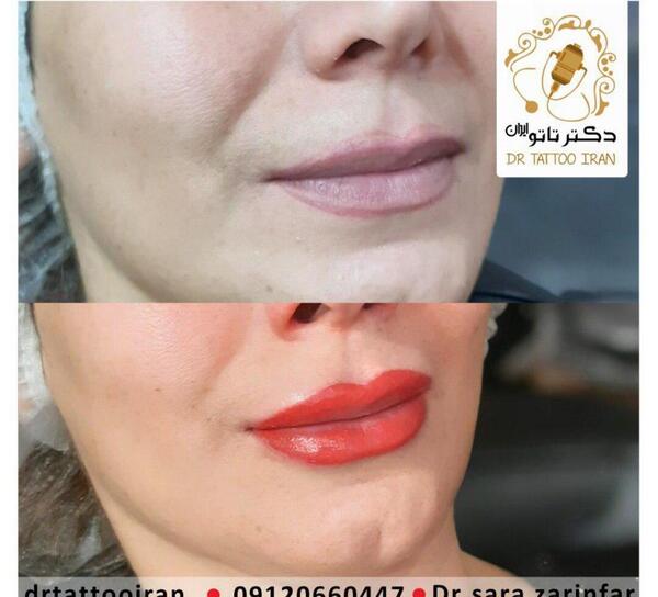 عکس خط لب تاتو شده