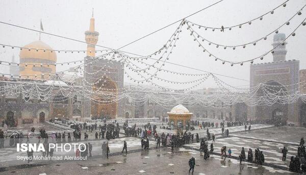 عکس حرم امام رضا در شب برفی
