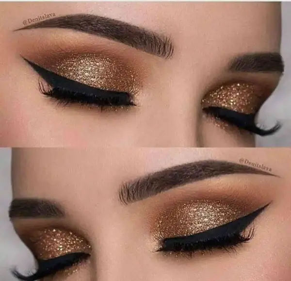 عکس آرایش چشم مشکی طلایی