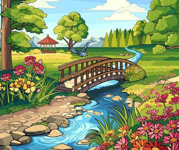 عکس نقاشی بهار با مداد رنگی